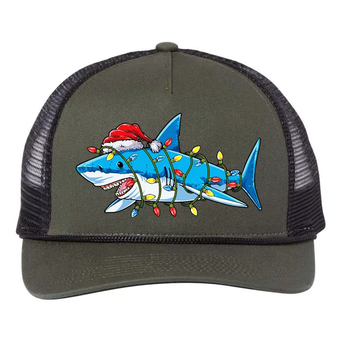 Santa Shark Christmas Lights Sharkmas Tree Xmas Retro Rope Trucker Hat Cap