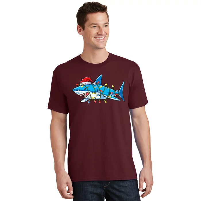 Santa Shark Christmas Lights Sharkmas Tree Xmas T-Shirt