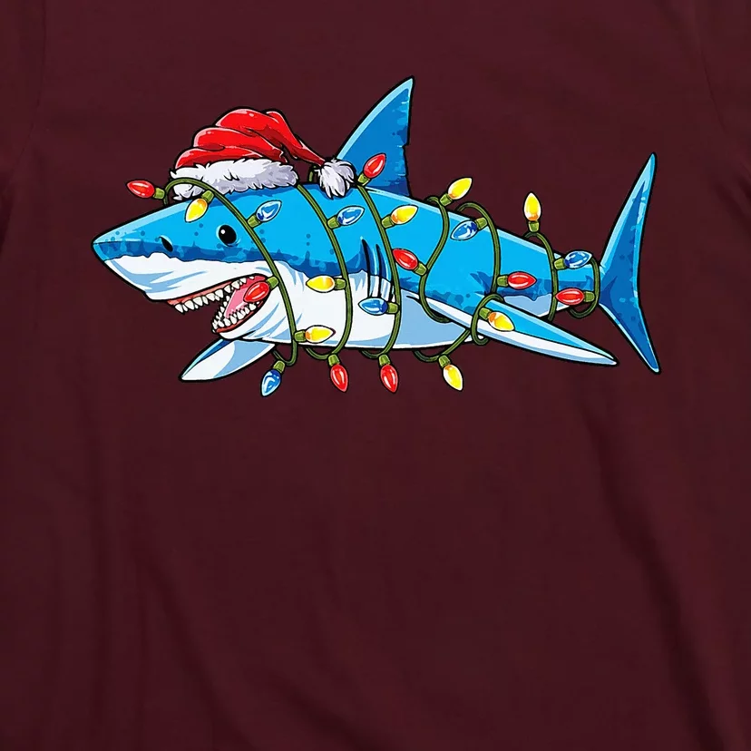 Santa Shark Christmas Lights Sharkmas Tree Xmas T-Shirt