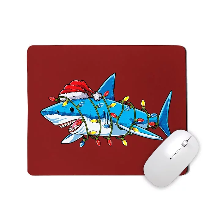 Santa Shark Christmas Lights Sharkmas Tree Xmas Mousepad