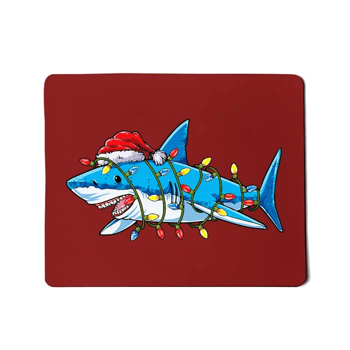 Santa Shark Christmas Lights Sharkmas Tree Xmas Mousepad