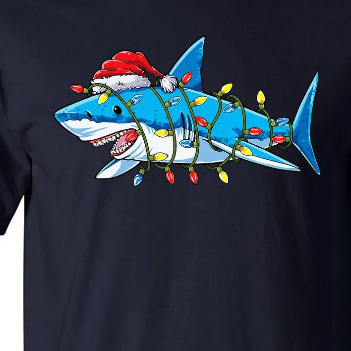 Santa Shark Christmas Lights Sharkmas Tree Xmas Tall T-Shirt