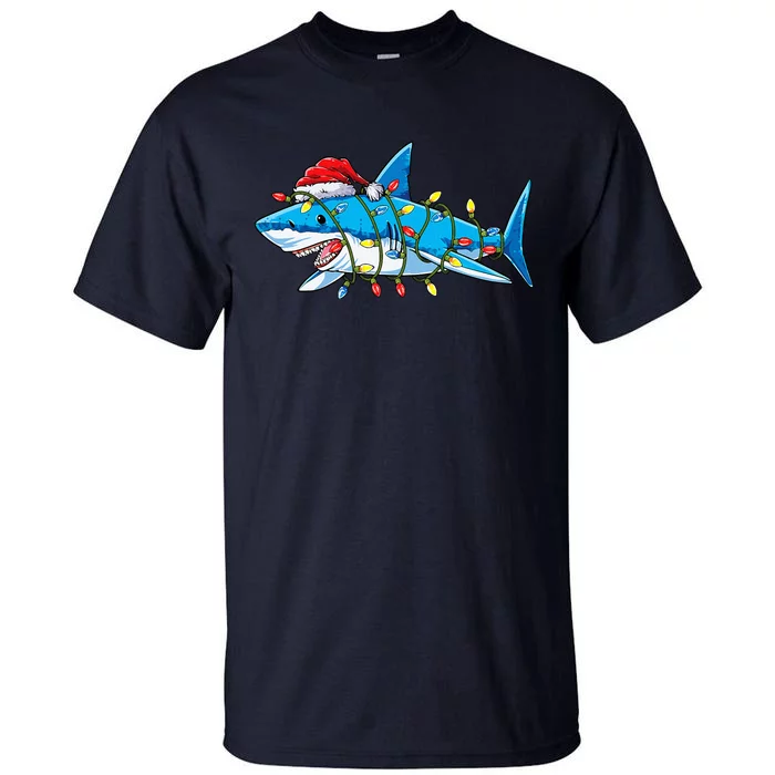 Santa Shark Christmas Lights Sharkmas Tree Xmas Tall T-Shirt