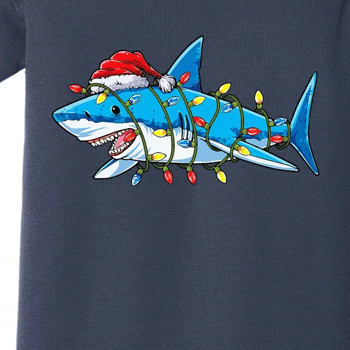 Santa Shark Christmas Lights Sharkmas Tree Xmas Baby Bodysuit