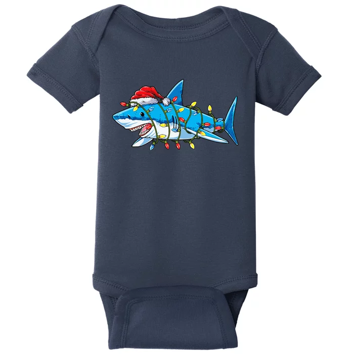 Santa Shark Christmas Lights Sharkmas Tree Xmas Baby Bodysuit