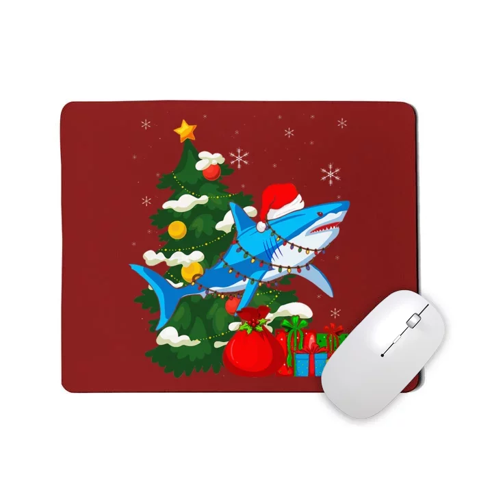 Santa Shark Christmas Lights Sharkmas Tree Xmas Mousepad