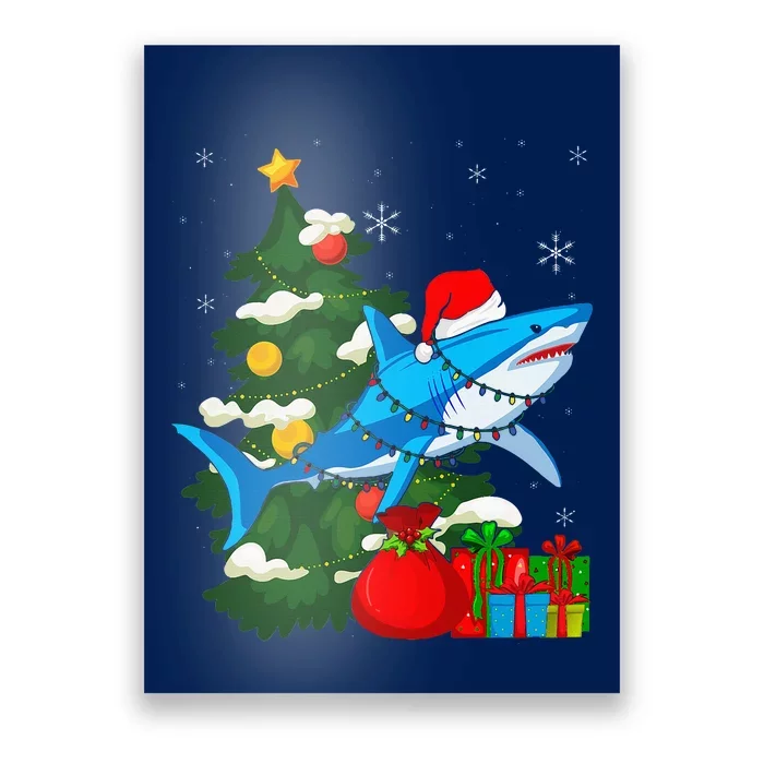 Santa Shark Christmas Lights Sharkmas Tree Xmas Poster