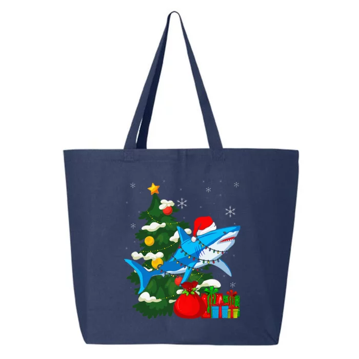 Santa Shark Christmas Lights Sharkmas Tree Xmas 25L Jumbo Tote