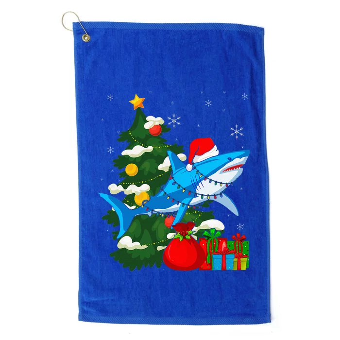 Santa Shark Christmas Lights Sharkmas Tree Xmas Platinum Collection Golf Towel