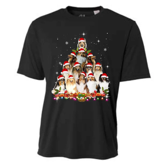 Shetland Sheepdog Christmas Tree Dog Santa Xmas Funny Pajama Gift Cooling Performance Crew T-Shirt