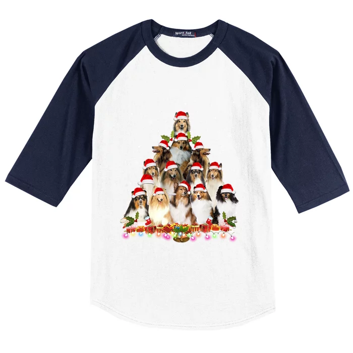 Shetland Sheepdog Christmas Tree Dog Santa Xmas Funny Pajama Gift Baseball Sleeve Shirt