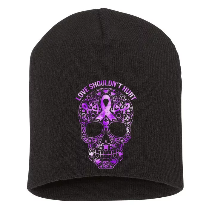 Sugar Skull Calavera Domestic Violence Awareness Short Acrylic Beanie