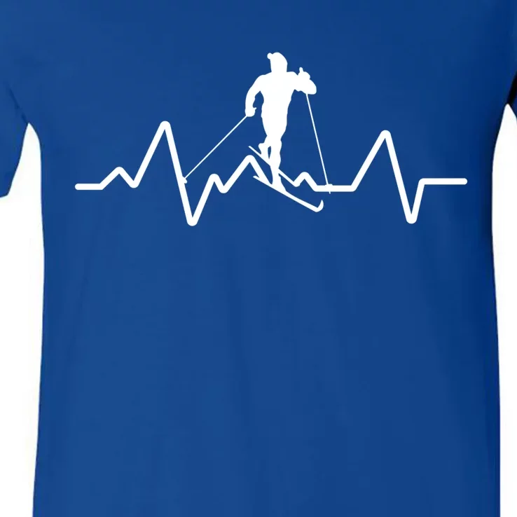 Skiing Skiers Cute Gift Ski Skier Heartbeat For Skiing Bum Great Gift V-Neck T-Shirt