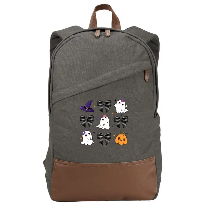 Spooky Season Cute Boo Ghost Coquette Halloween Cotton Canvas Backpack