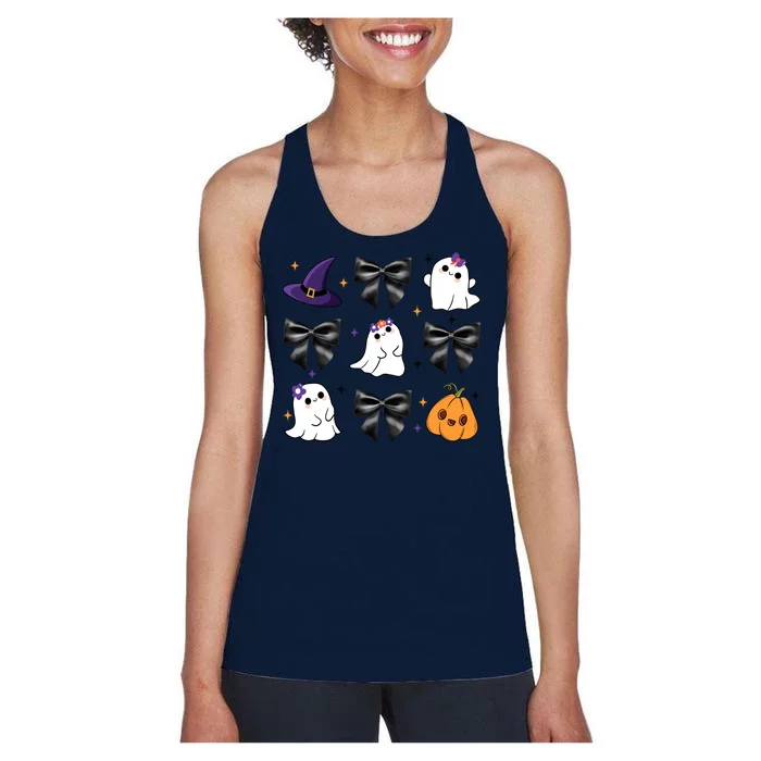 Spooky Season Cute Boo Ghost Coquette Halloween Women's Racerback Tank