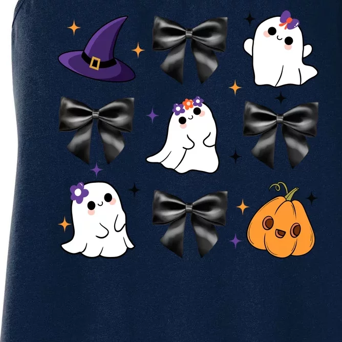 Spooky Season Cute Boo Ghost Coquette Halloween Women's Racerback Tank