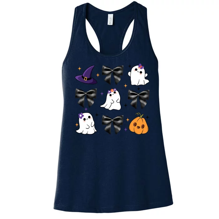 Spooky Season Cute Boo Ghost Coquette Halloween Women's Racerback Tank