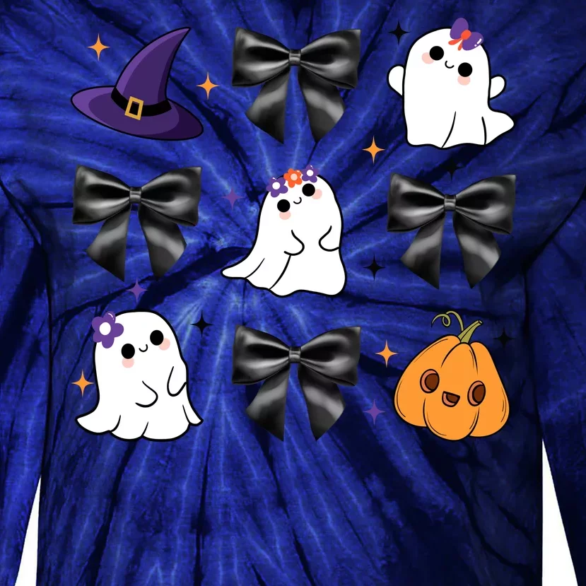 Spooky Season Cute Boo Ghost Coquette Halloween Tie-Dye Long Sleeve Shirt