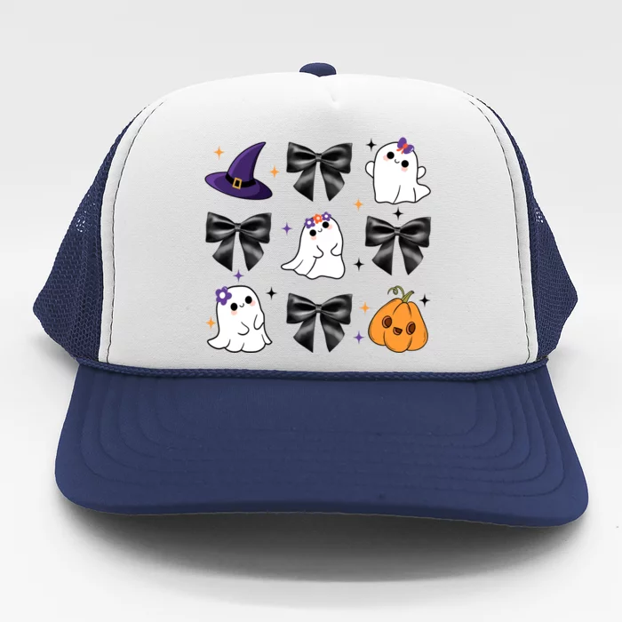 Spooky Season Cute Boo Ghost Coquette Halloween Trucker Hat