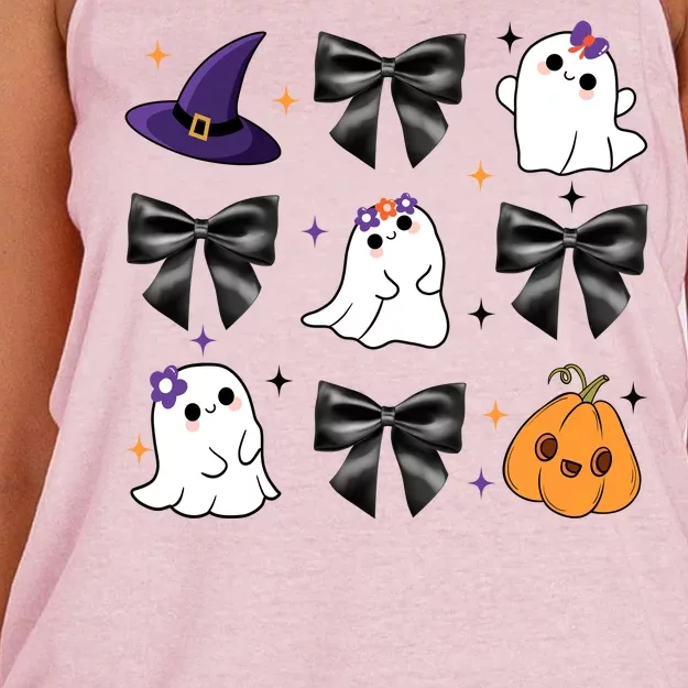 Spooky Season Cute Boo Ghost Coquette Halloween Women's Knotted Racerback Tank