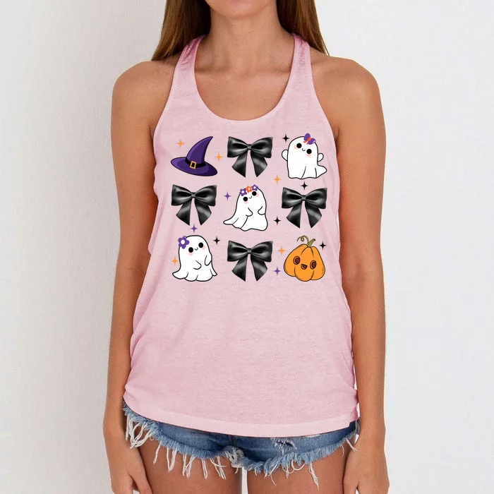 Spooky Season Cute Boo Ghost Coquette Halloween Women's Knotted Racerback Tank