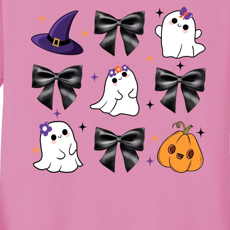 Spooky Season Cute Boo Ghost Coquette Halloween Kids Long Sleeve Shirt