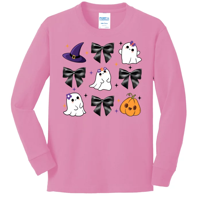 Spooky Season Cute Boo Ghost Coquette Halloween Kids Long Sleeve Shirt