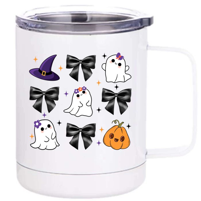 Spooky Season Cute Boo Ghost Coquette Halloween Front & Back 12oz Stainless Steel Tumbler Cup