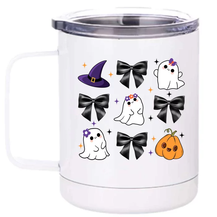 Spooky Season Cute Boo Ghost Coquette Halloween Front & Back 12oz Stainless Steel Tumbler Cup