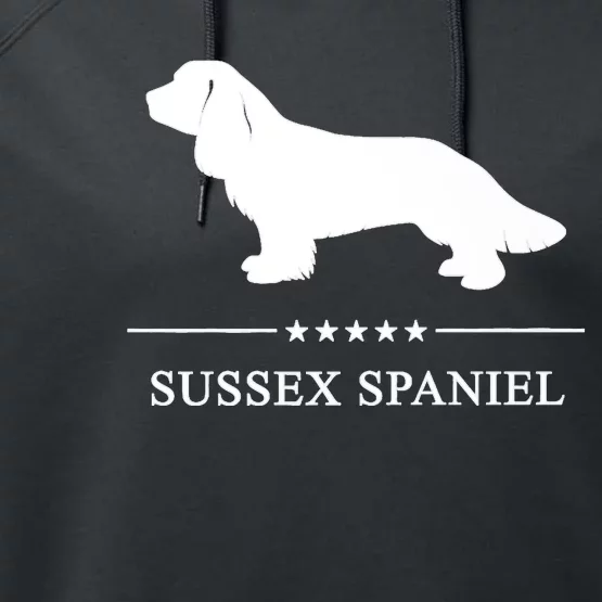 Sussex Spaniel Dog White Silhouette Premium Performance Fleece Hoodie