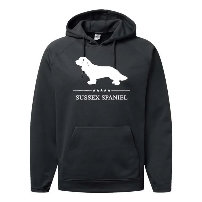 Sussex Spaniel Dog White Silhouette Premium Performance Fleece Hoodie