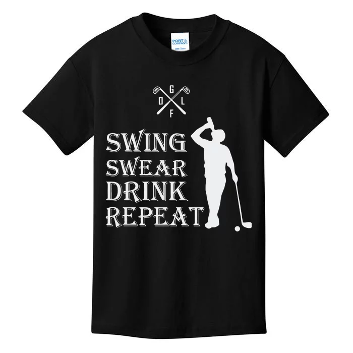 Swing Swear Drink Repeat Golf Kids T-Shirt