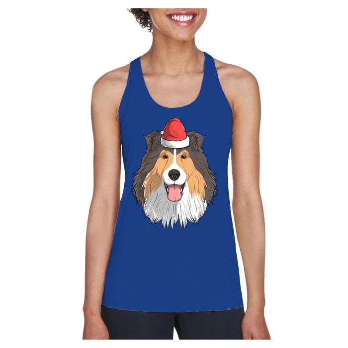 Shetland Sheepdog Dog Santa Claus Christmas Xmeaningful Giftmas Holiday Cool Gif Women's Racerback Tank