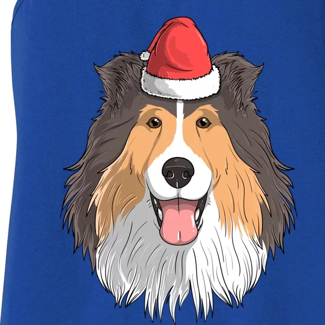 Shetland Sheepdog Dog Santa Claus Christmas Xmeaningful Giftmas Holiday Cool Gif Women's Racerback Tank