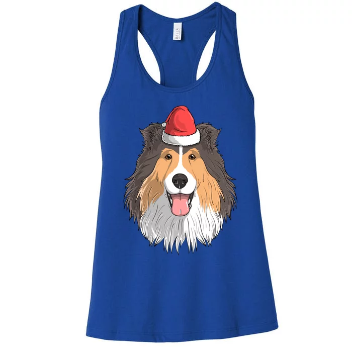 Shetland Sheepdog Dog Santa Claus Christmas Xmeaningful Giftmas Holiday Cool Gif Women's Racerback Tank