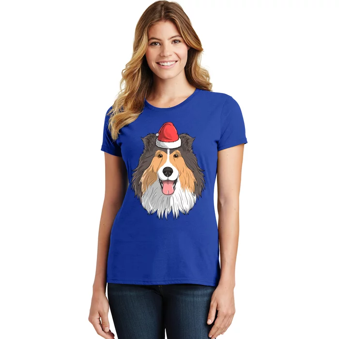 Shetland Sheepdog Dog Santa Claus Christmas Xmeaningful Giftmas Holiday Cool Gif Women's T-Shirt