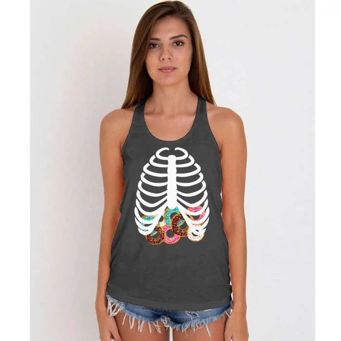 Spooky Skeleton Donut Costume for Halloween Festivities Women's Knotted Racerback Tank