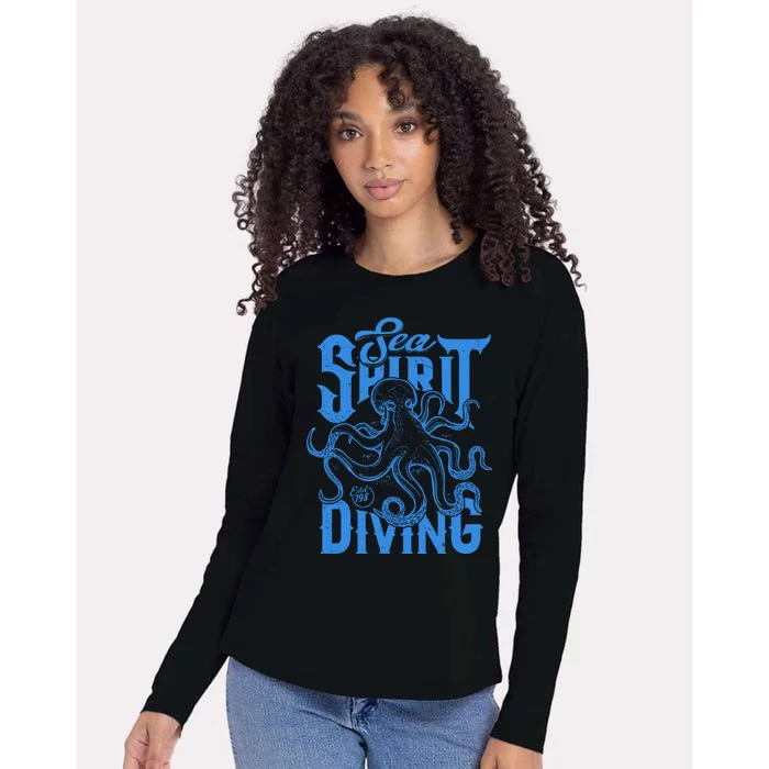 Sea Spirit Diving Funny Fishing Poster Womens Cotton Relaxed Long Sleeve T-Shirt