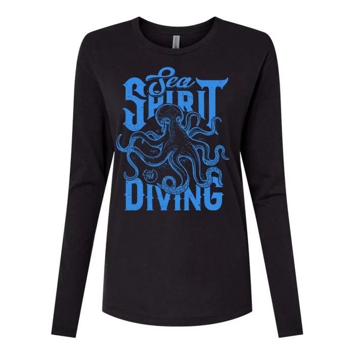 Sea Spirit Diving Funny Fishing Poster Womens Cotton Relaxed Long Sleeve T-Shirt