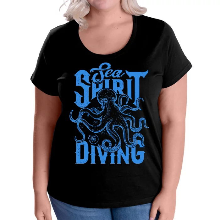 Sea Spirit Diving Funny Fishing Poster Women's Plus Size T-Shirt