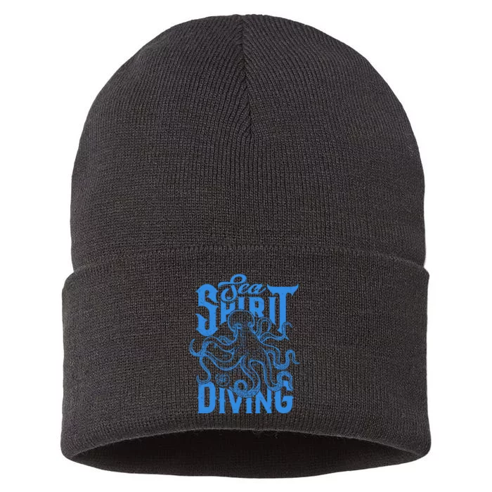 Sea Spirit Diving Funny Fishing Poster Sustainable Knit Beanie