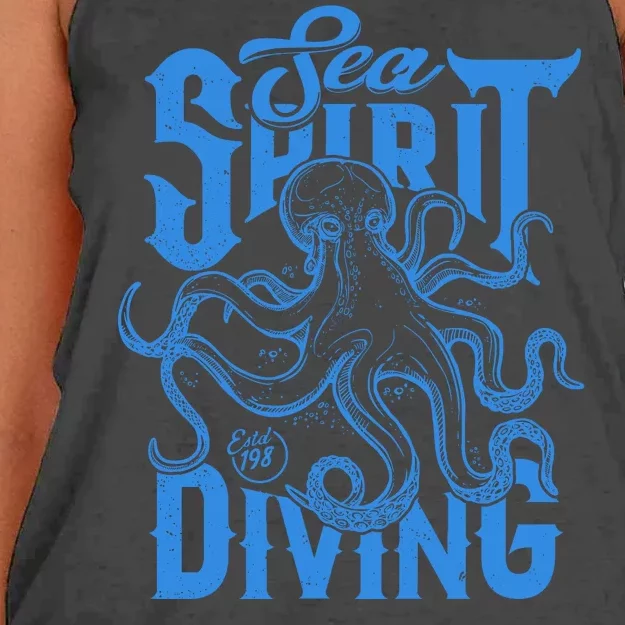 Sea Spirit Diving Funny Fishing Poster Women's Knotted Racerback Tank