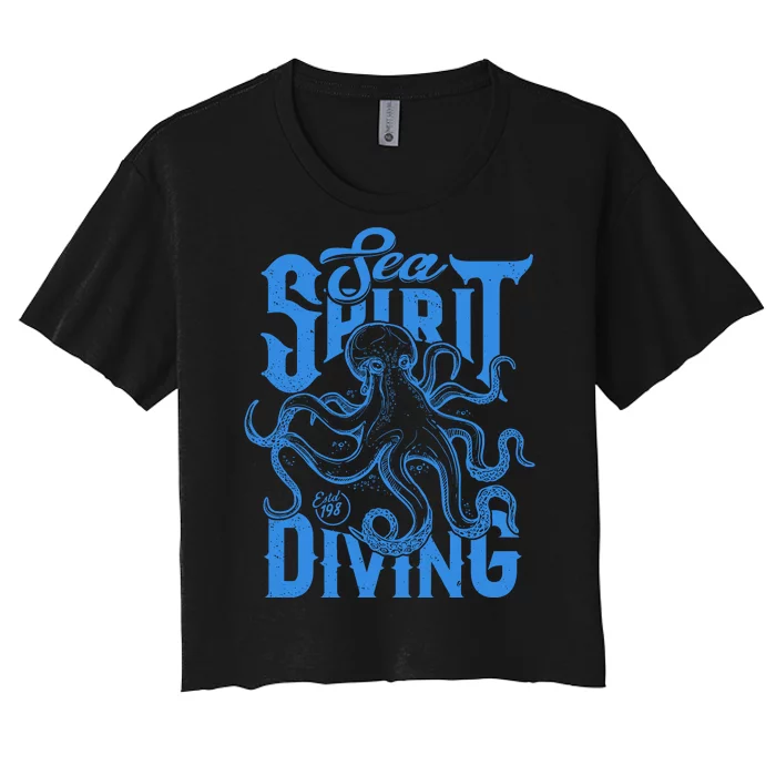 Sea Spirit Diving Funny Fishing Poster Women's Crop Top Tee