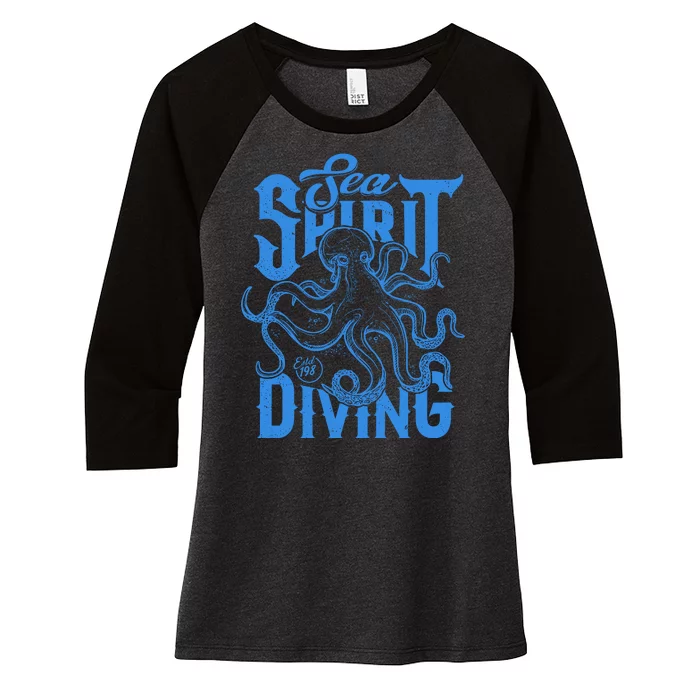 Sea Spirit Diving Funny Fishing Poster Women's Tri-Blend 3/4-Sleeve Raglan Shirt