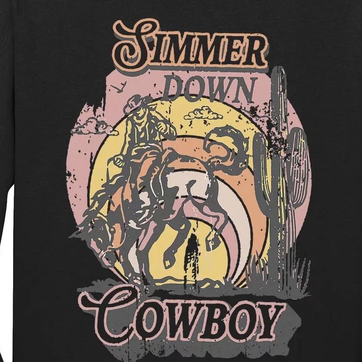 Simmer Summer Down Cowboy Cowgirl Western Graphic Cow Skull Tall Long Sleeve T-Shirt