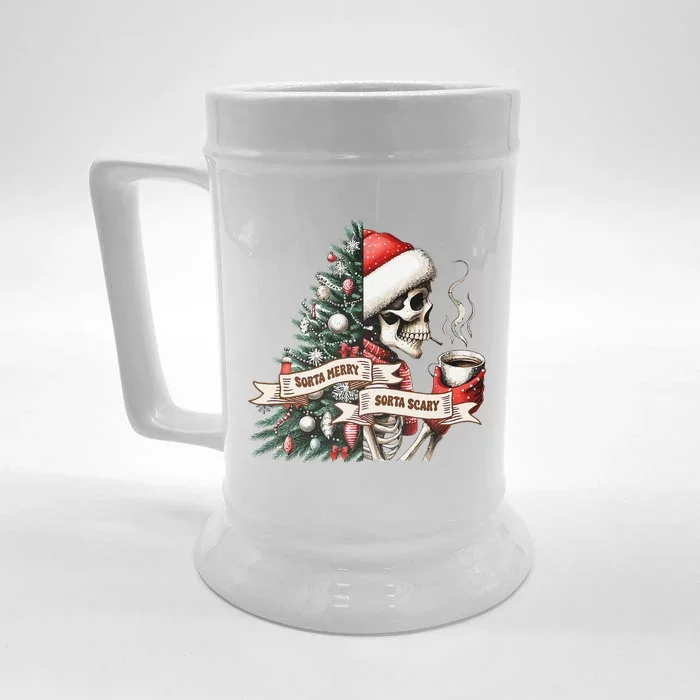 Santa Skeleton Drink Cofee Christmas Tree Front & Back Beer Stein