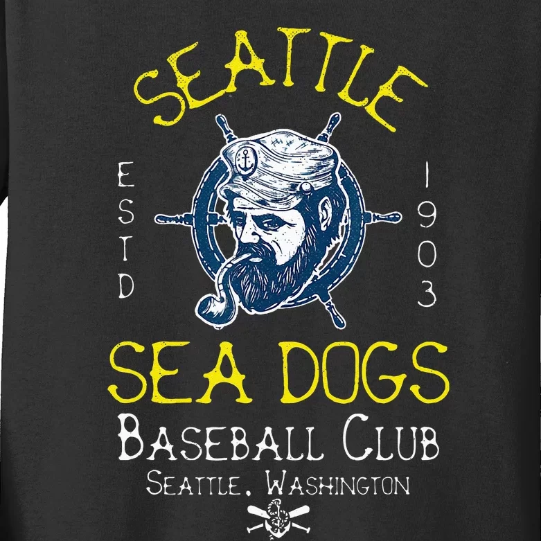 Seattle Sea Dogs Retro Minor League Baseball Team Kids Long Sleeve Shirt