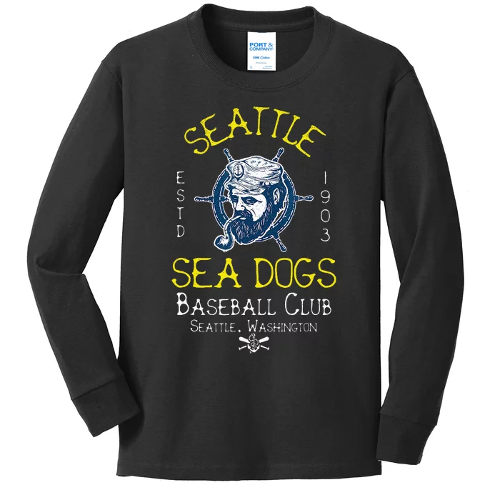 Seattle Sea Dogs Retro Minor League Baseball Team Kids Long Sleeve Shirt