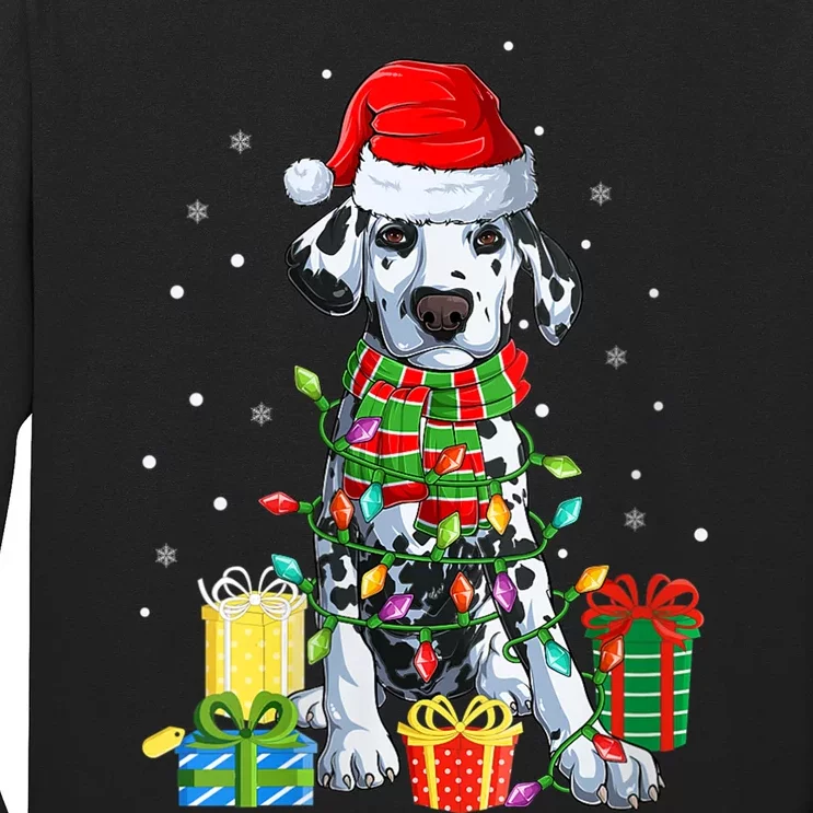 S Santa Dalmatian Christmas Light Pajama Xmas Party Matching Vneck Long Sleeve Shirt