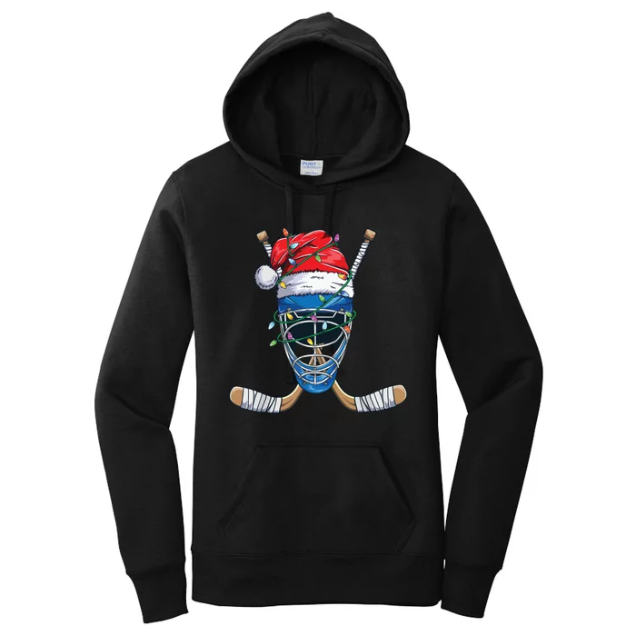 Santa Sports Design For Christmas Hockey Player Women's Pullover Hoodie